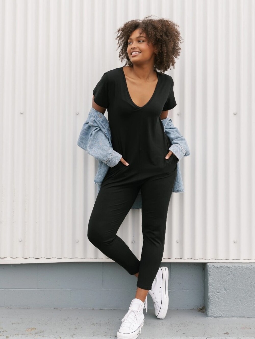 Smash + Tess Sunday Romper Short Sleeve Jumpsuit Midnight Black Size Large